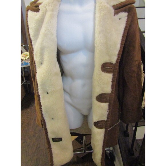 Vintage 70s Zero King Coat Brown Suede Sherpa Lined Wind Water Resistant Mens 42 - Picture 5 of 9